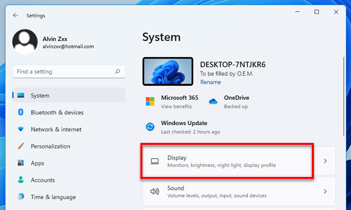 Open display settings Windows 11