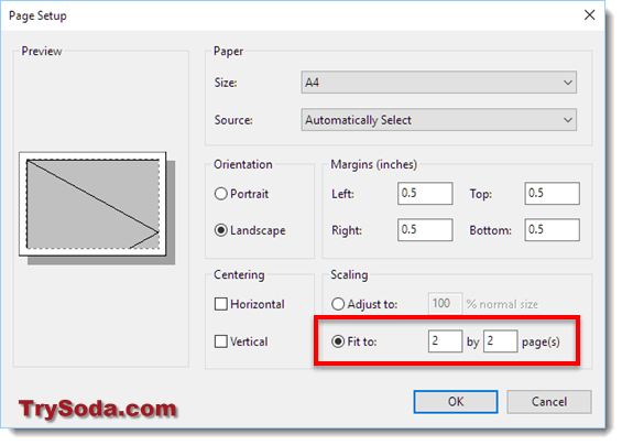 page setup print long image on multiple pages