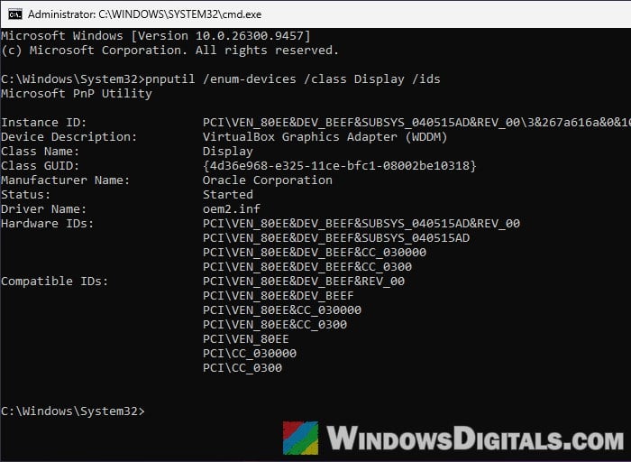 pnputil enum-devices class Display ids Windows 11