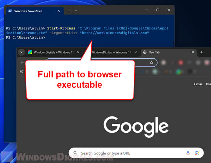 powershell open url in specific browser