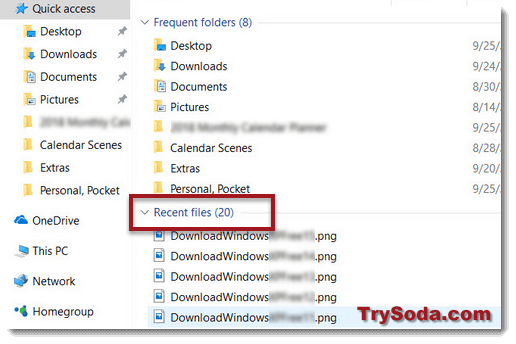 Recent files Windows 10