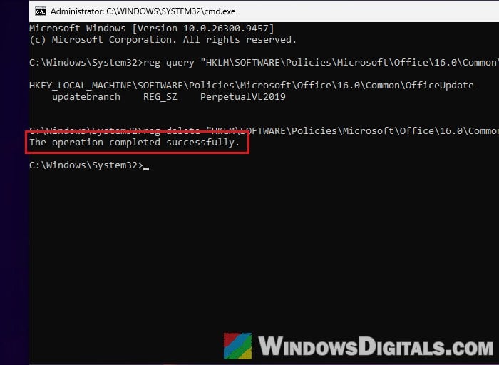 reg delete OfficeUpdate key Command Prompt admin Windows 11