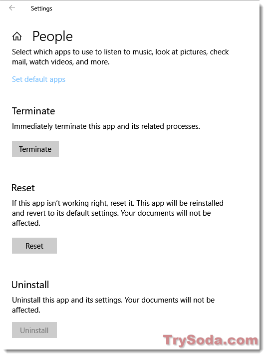 Reset or uninstall people app