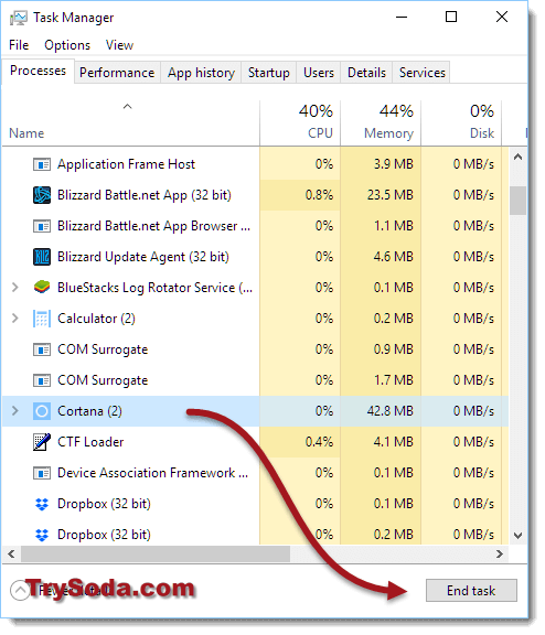 restart cortana start menu search not working