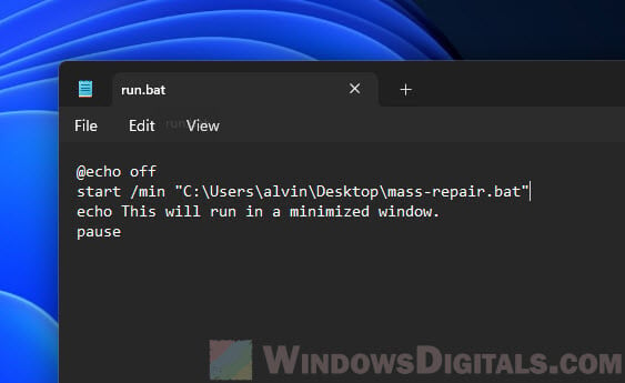 run batch file in minimized window