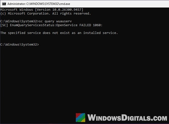 sc query wuauserv service does not exist Windows 11