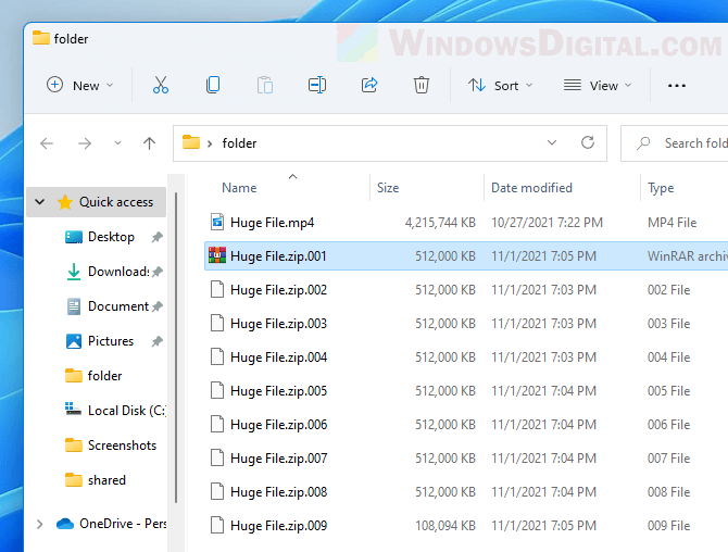split files into multiple files Windows 11