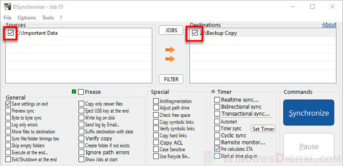 sync files between two folders Windows 10