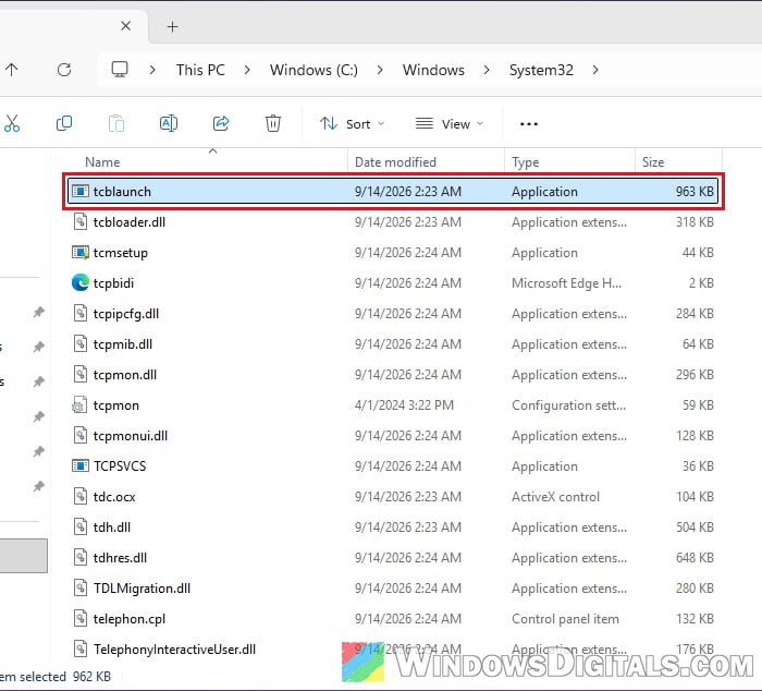 tcblaunch.exe in System32 folder Windows 11