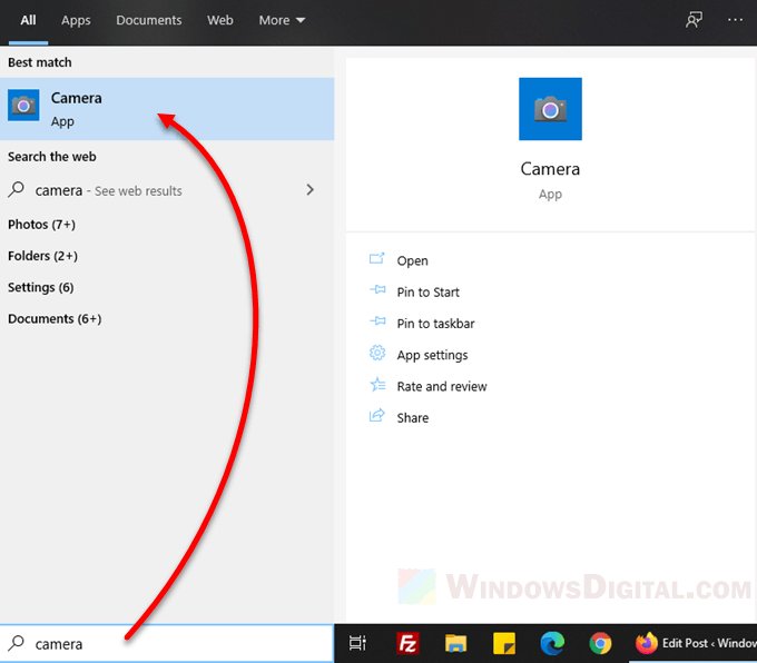 Open camera app in Windows 10/11