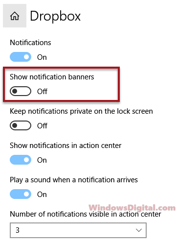 Show Dropbox notification banner Windows 10/11