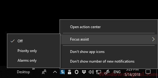 Turn on focus assist to disable pop up Windows 10/11