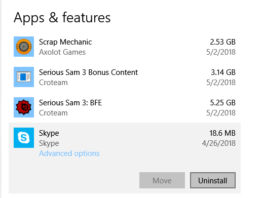 Uninstall Skype in Windows