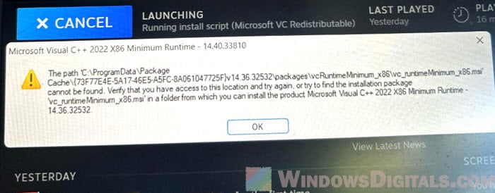 vc_runtimeMinimum_x86.msi cannot be found