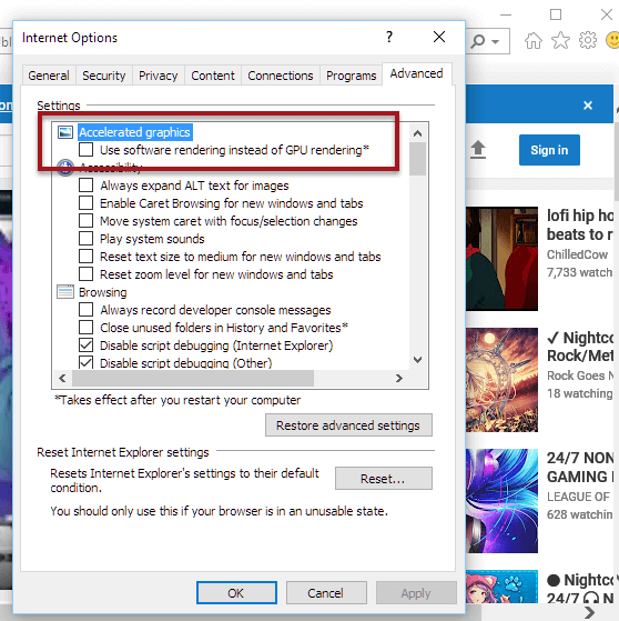 video not playing on edge win10 graphic accelerator