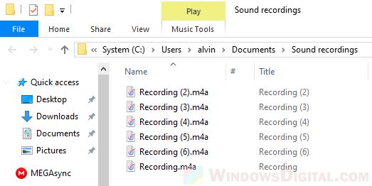 Voice recorder Windows 11/10 file location