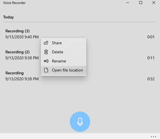 Where is the default save location for Voice Recorder recordings on Windows 10/11