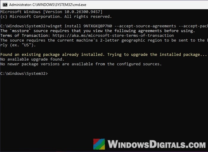 winget install 9NTXGKQ8P7N0 Cross Device Experience Host Command Prompt