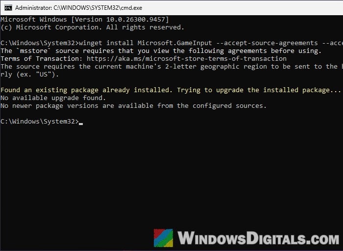 winget install Microsoft GameInput Command Prompt